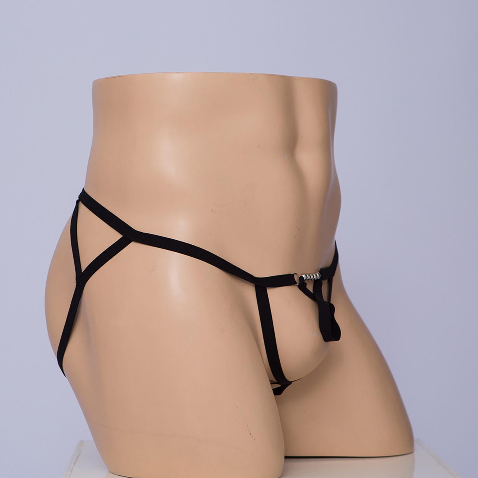 Men T Back Thongs Strap Open Suspensory for Lover Gift Maid Cosplay Black