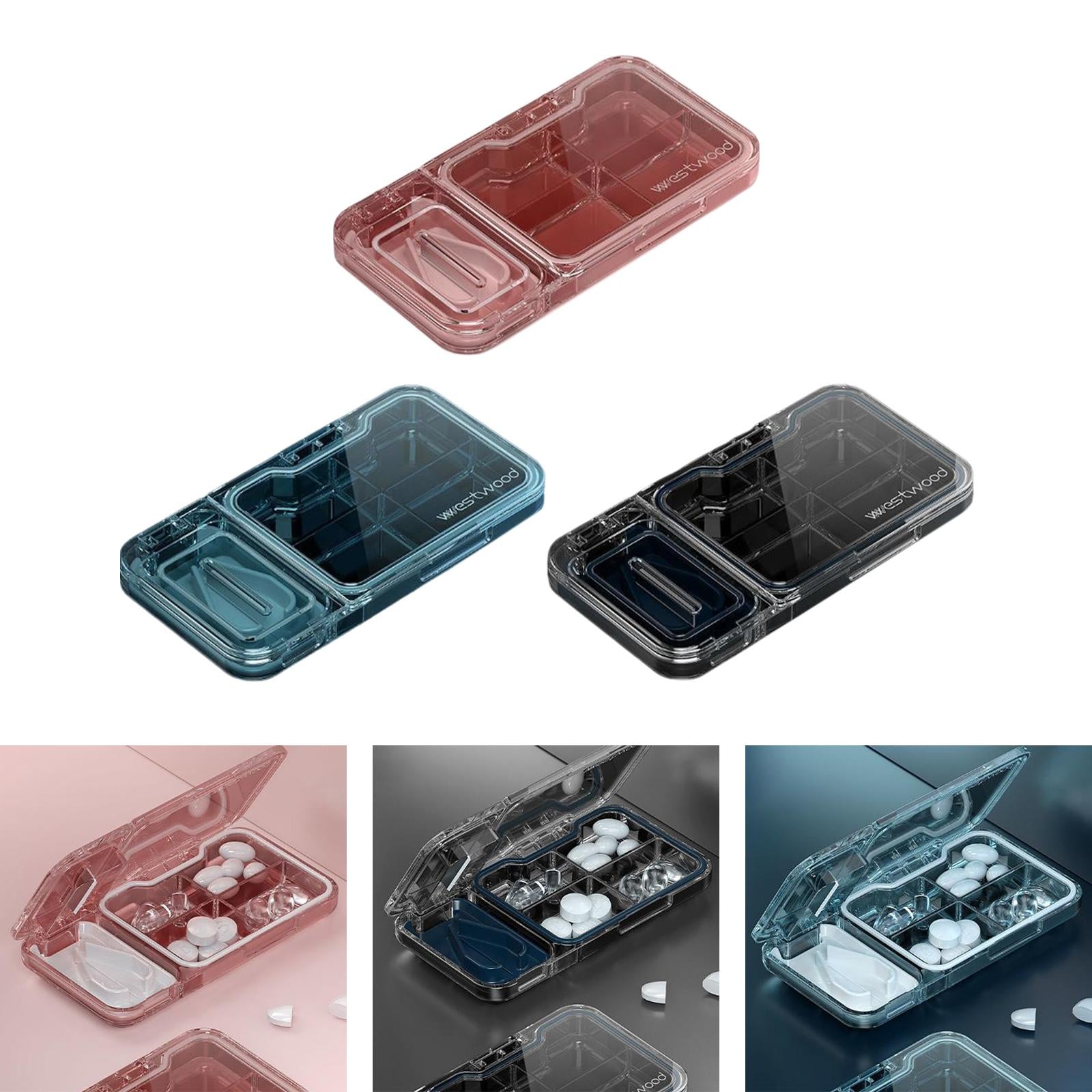 Pill Cutter and Splitter with Dispenser Household Dormitory Vacation Red