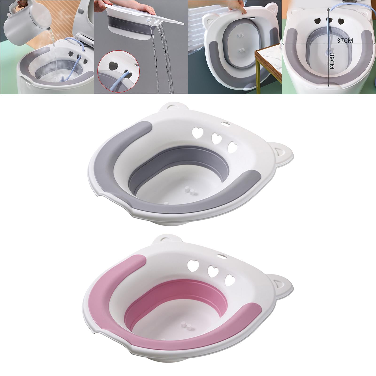Collapsible Sitz Bath Toilet Seat for Soothes Cleanse Vagina Anal Home Use Gray