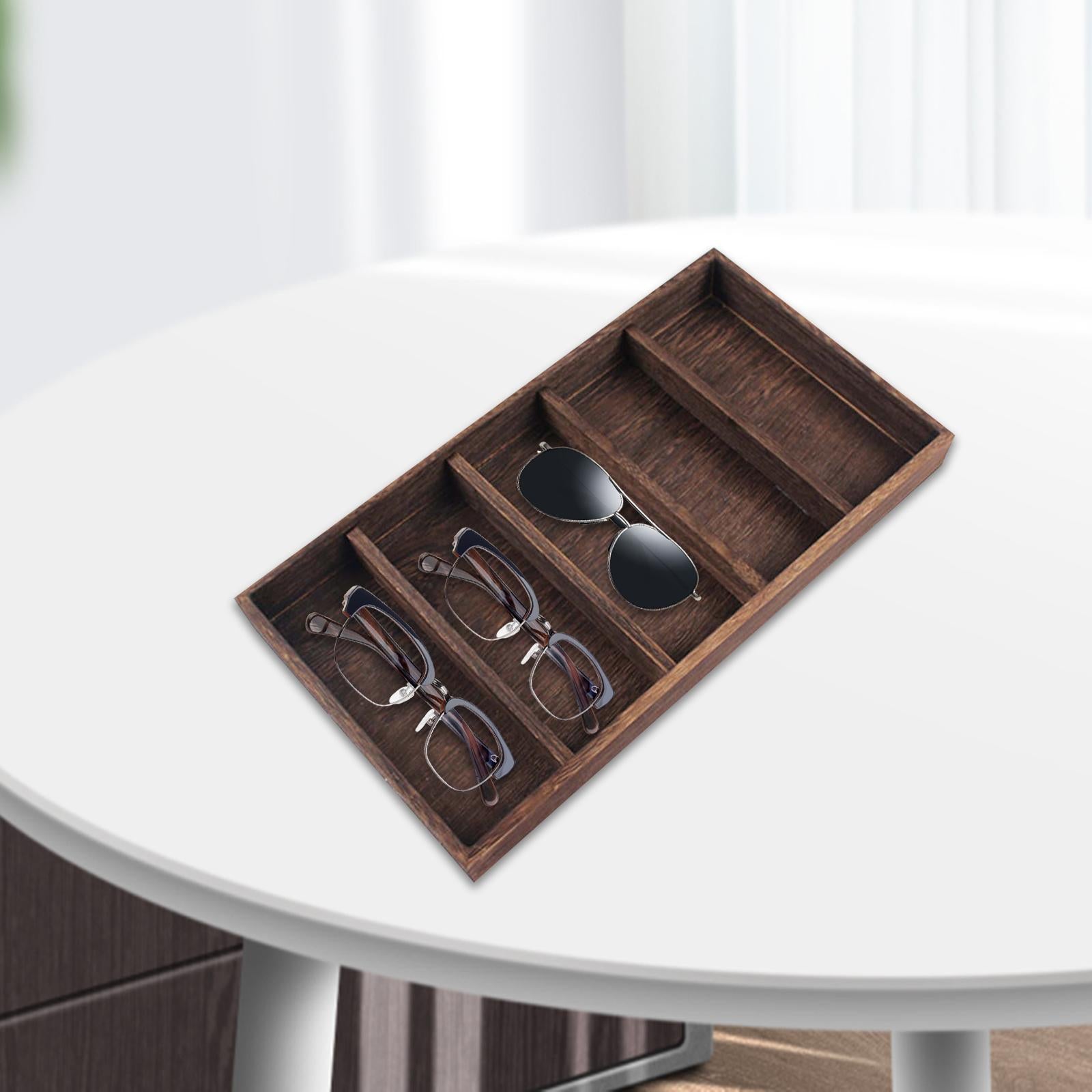 Sunglasses Display Case Box Storage Tray for Glasses Shop 5 Grids Dark Brown