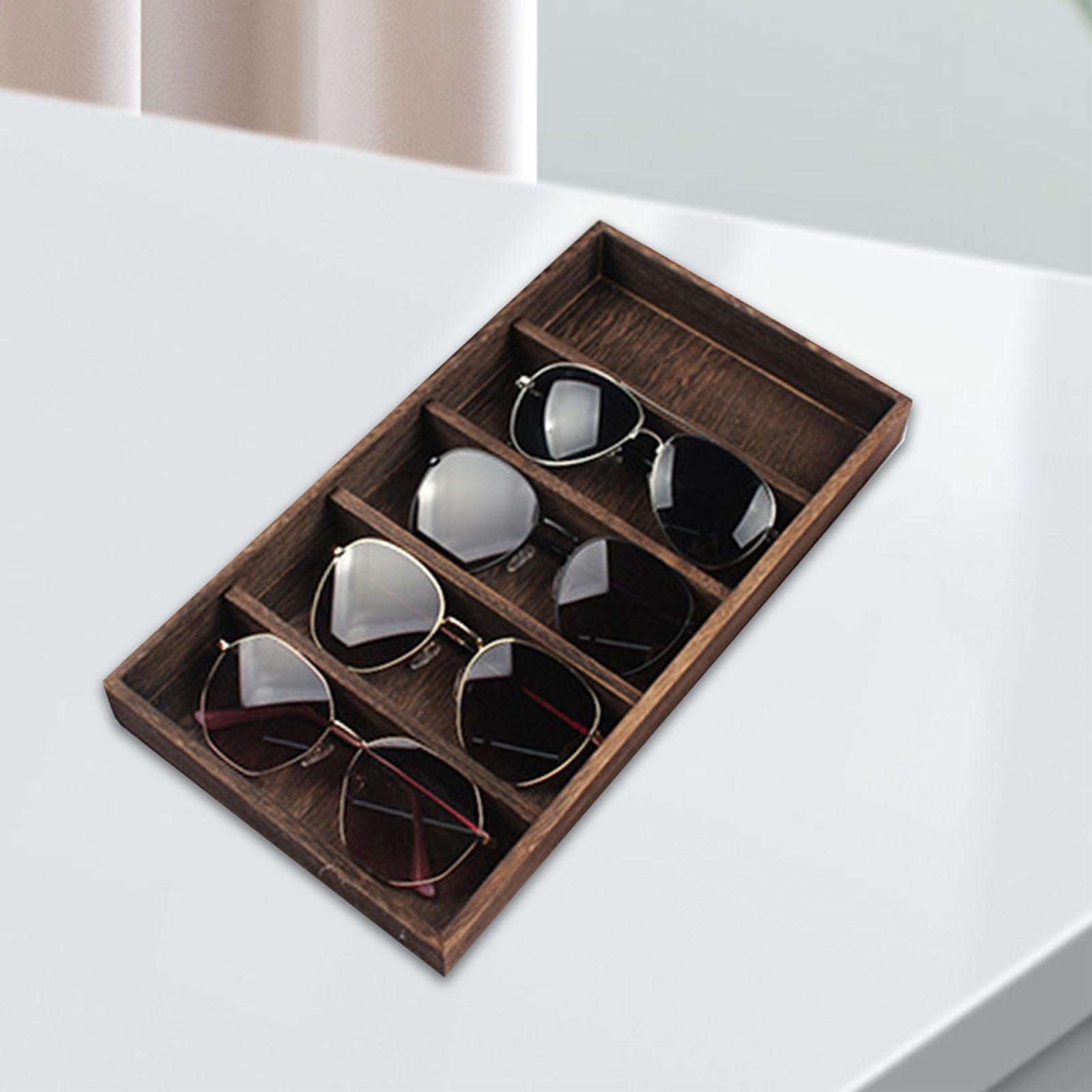 Sunglasses Display Case Box Storage Tray for Glasses Shop 5 Grids Dark Brown