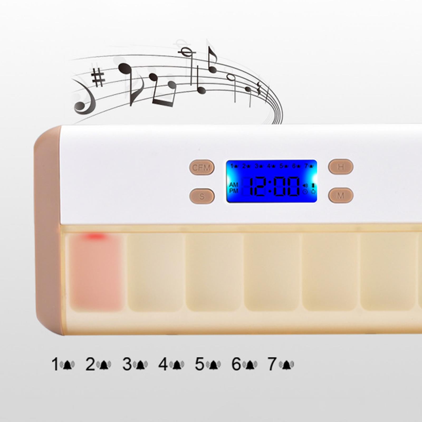 7 Grids Pill Box Reminder Intelligent Timing Alarm Clock Box White Coffee