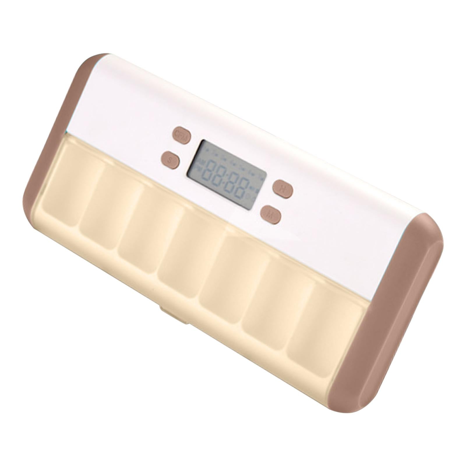 7 Grids Pill Box Reminder Intelligent Timing Alarm Clock Box White Coffee