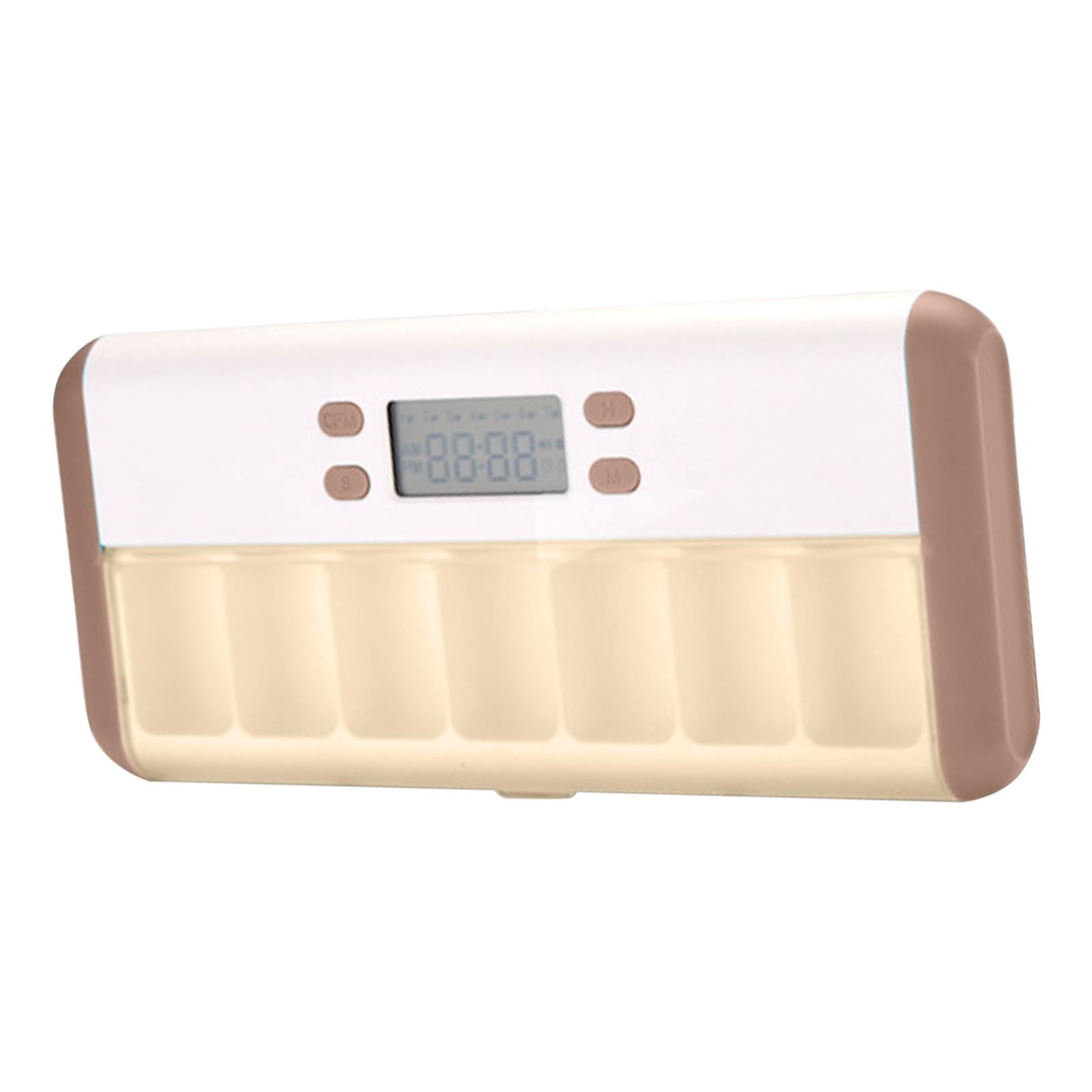 7 Grids Pill Box Reminder Intelligent Timing Alarm Clock Box White Coffee