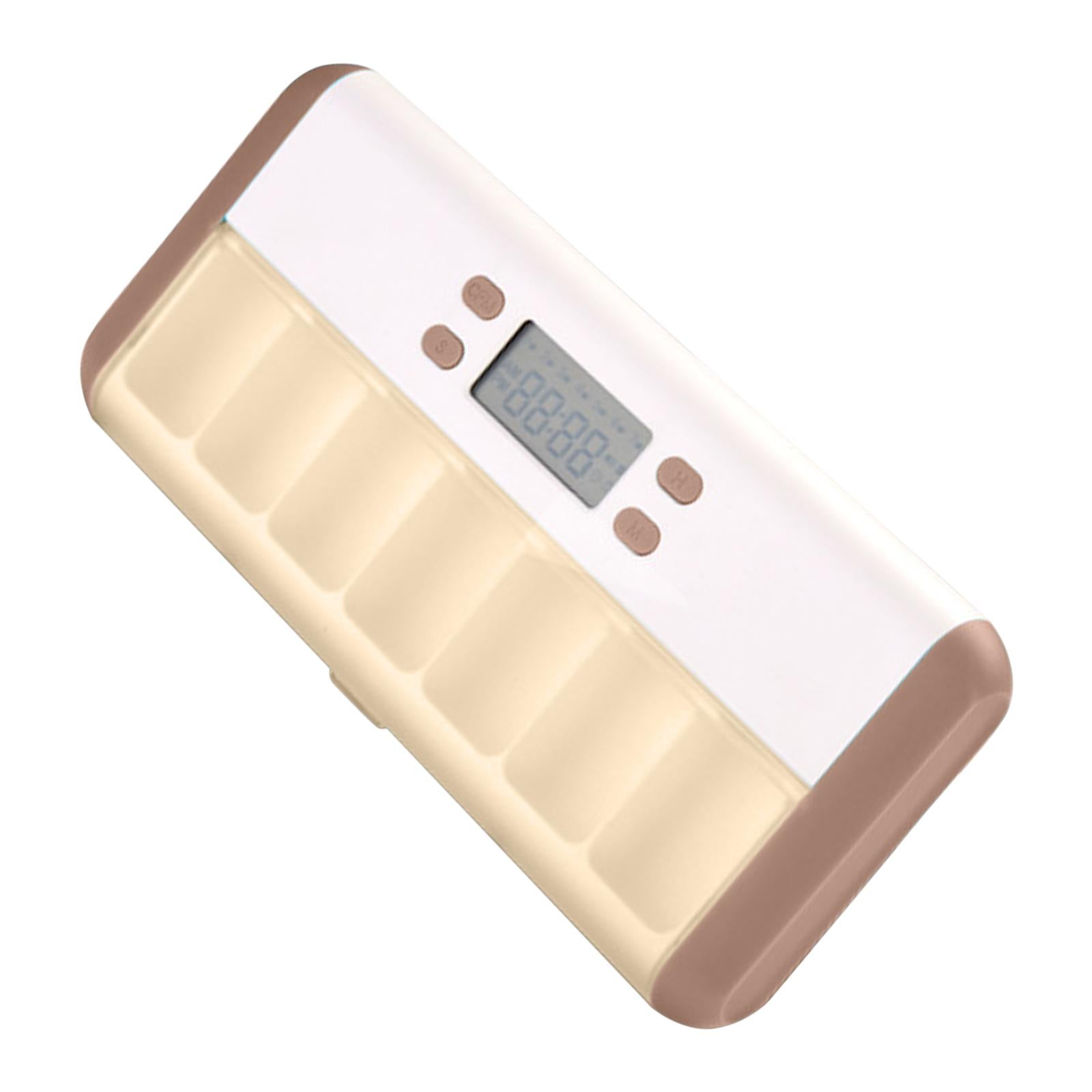 7 Grids Pill Box Reminder Intelligent Timing Alarm Clock Box White Coffee