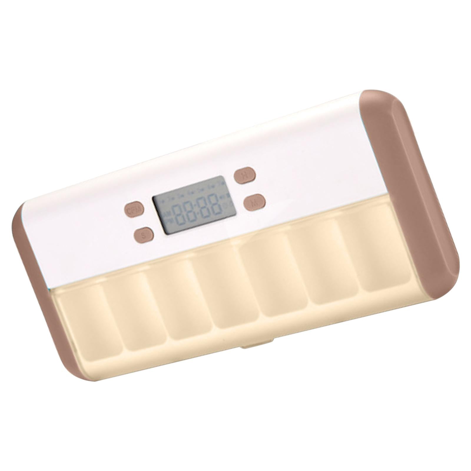 7 Grids Pill Box Reminder Intelligent Timing Alarm Clock Box White Coffee