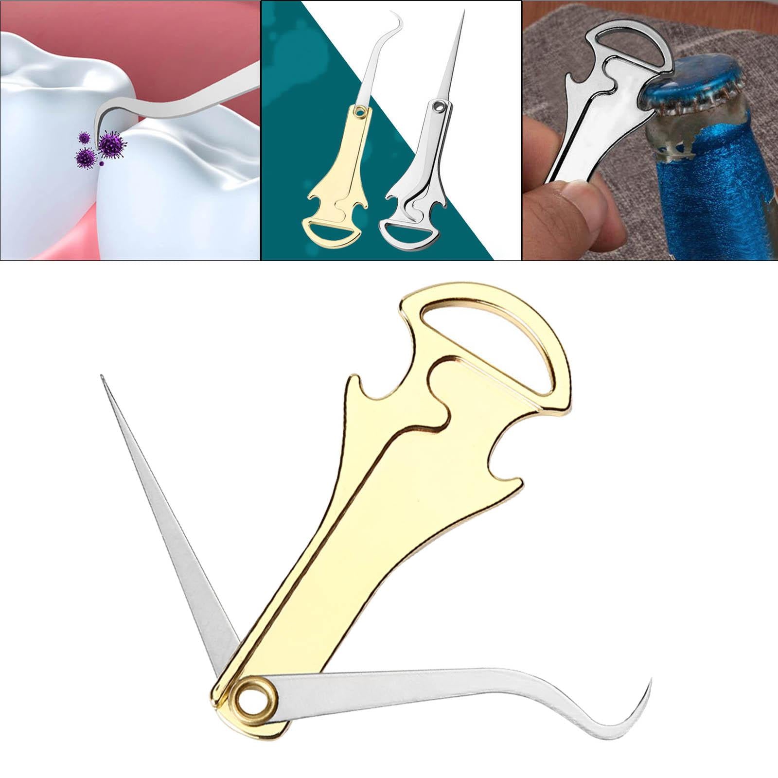 Portable Toothpicks with Bottle Opener Keychain Tool for Outdoor Biking Gold