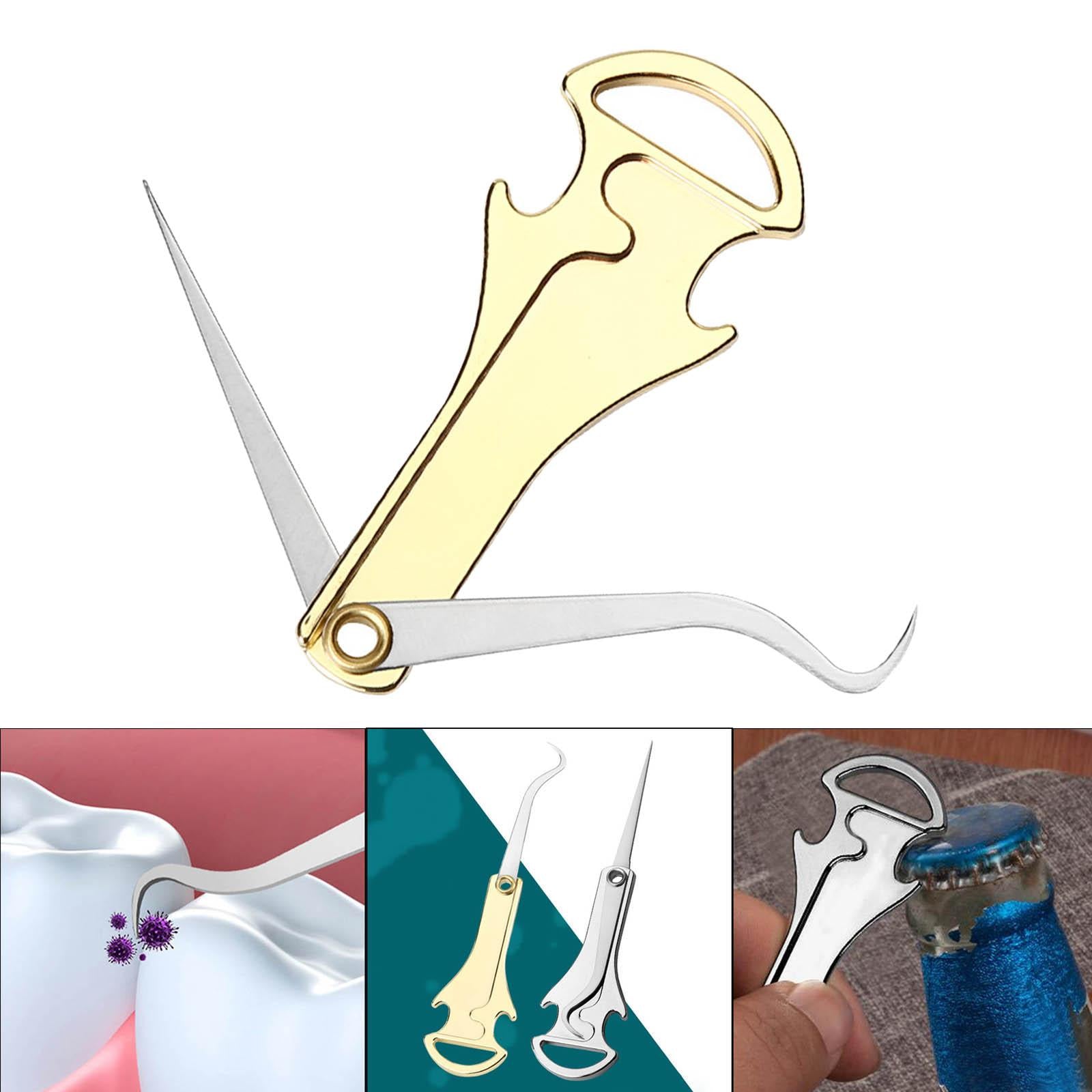 Portable Toothpicks with Bottle Opener Keychain Tool for Outdoor Biking Gold
