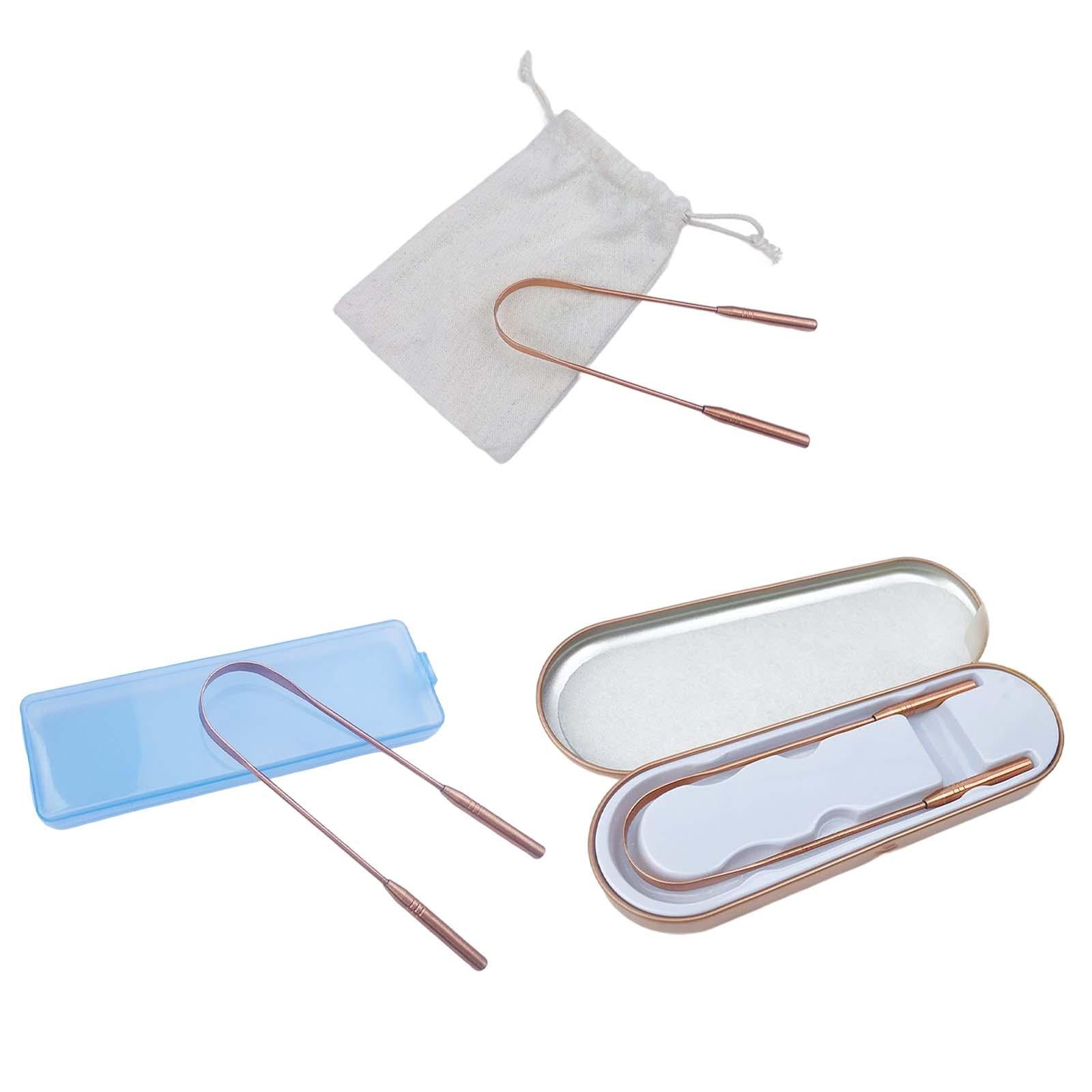100% Pure Copper Tongue Scraper U Shaped Eliminate Bad Breath Canvas Bag