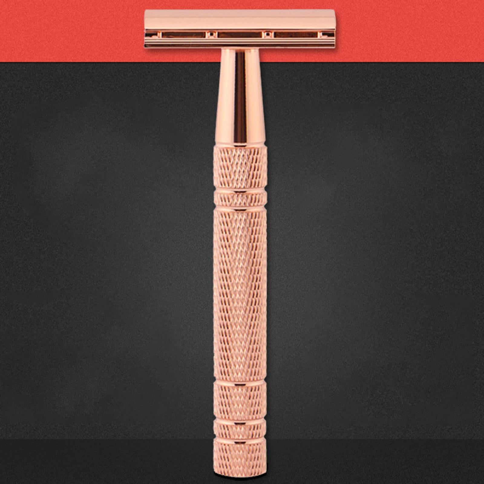Double Edge Safety Razor Shaver for with 5 Premium Stainless Steel Blades Rose Gold