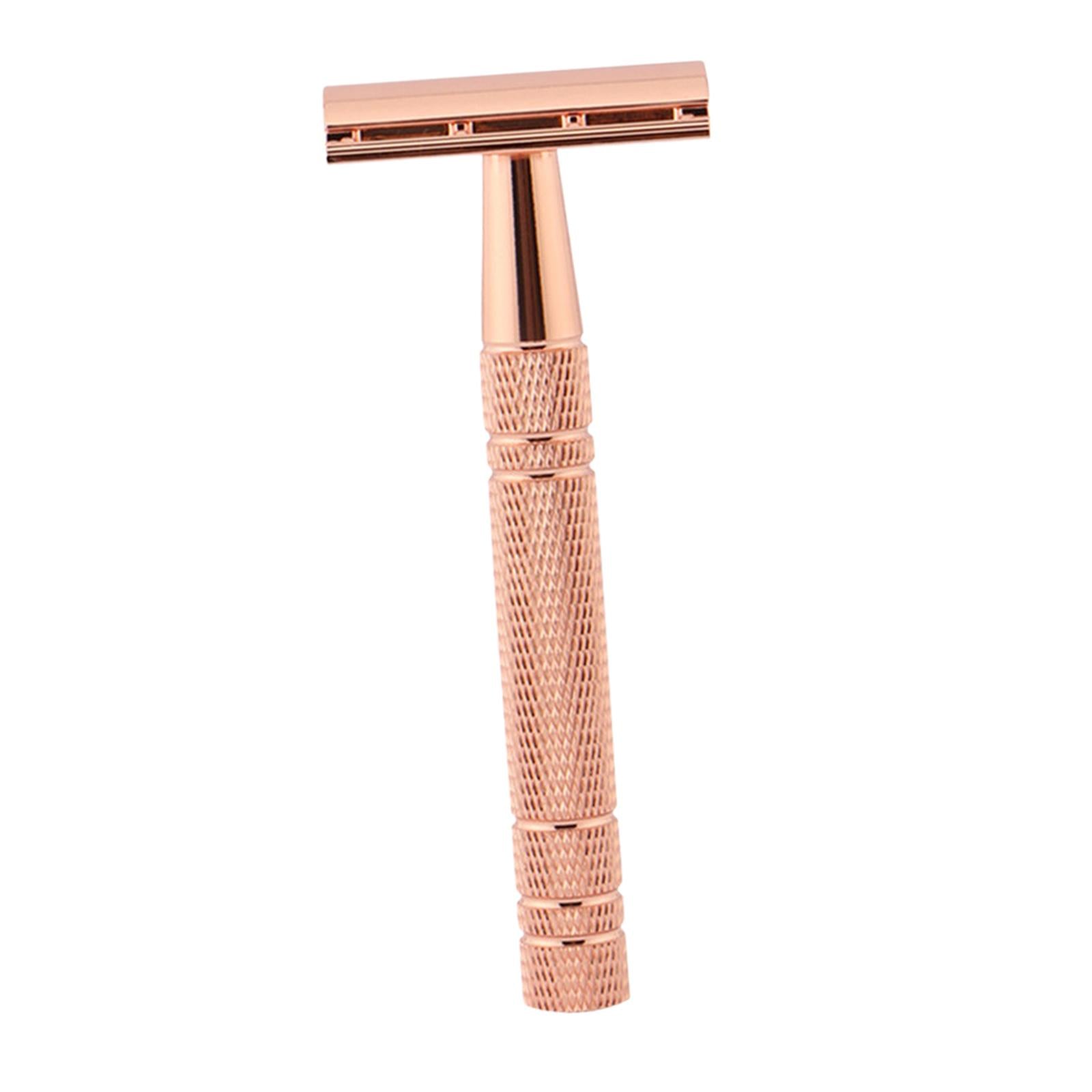 Double Edge Safety Razor Shaver for with 5 Premium Stainless Steel Blades Rose Gold