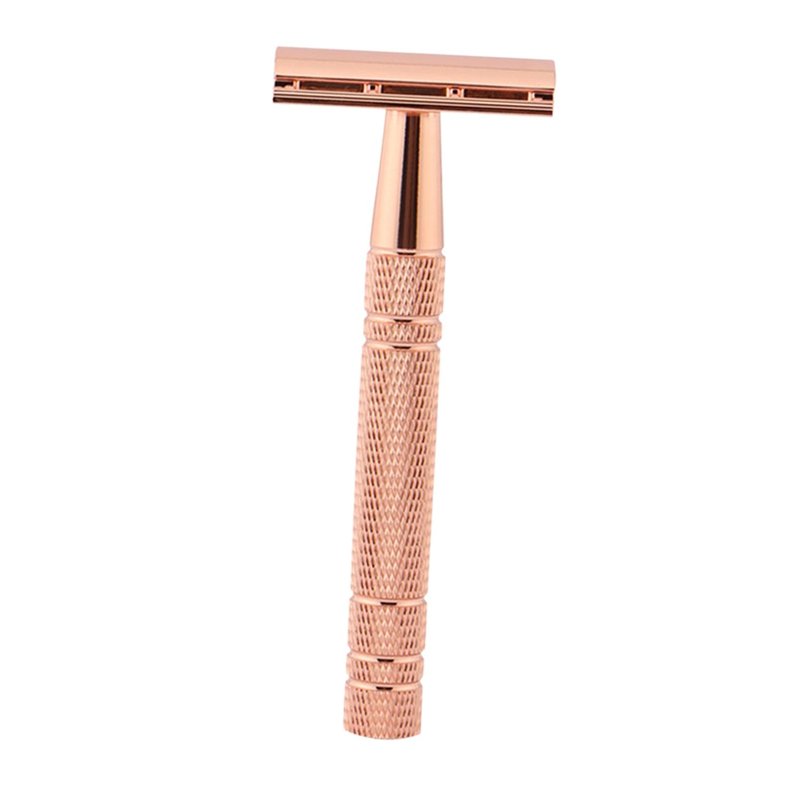 Double Edge Safety Razor Shaver for with 5 Premium Stainless Steel Blades Rose Gold