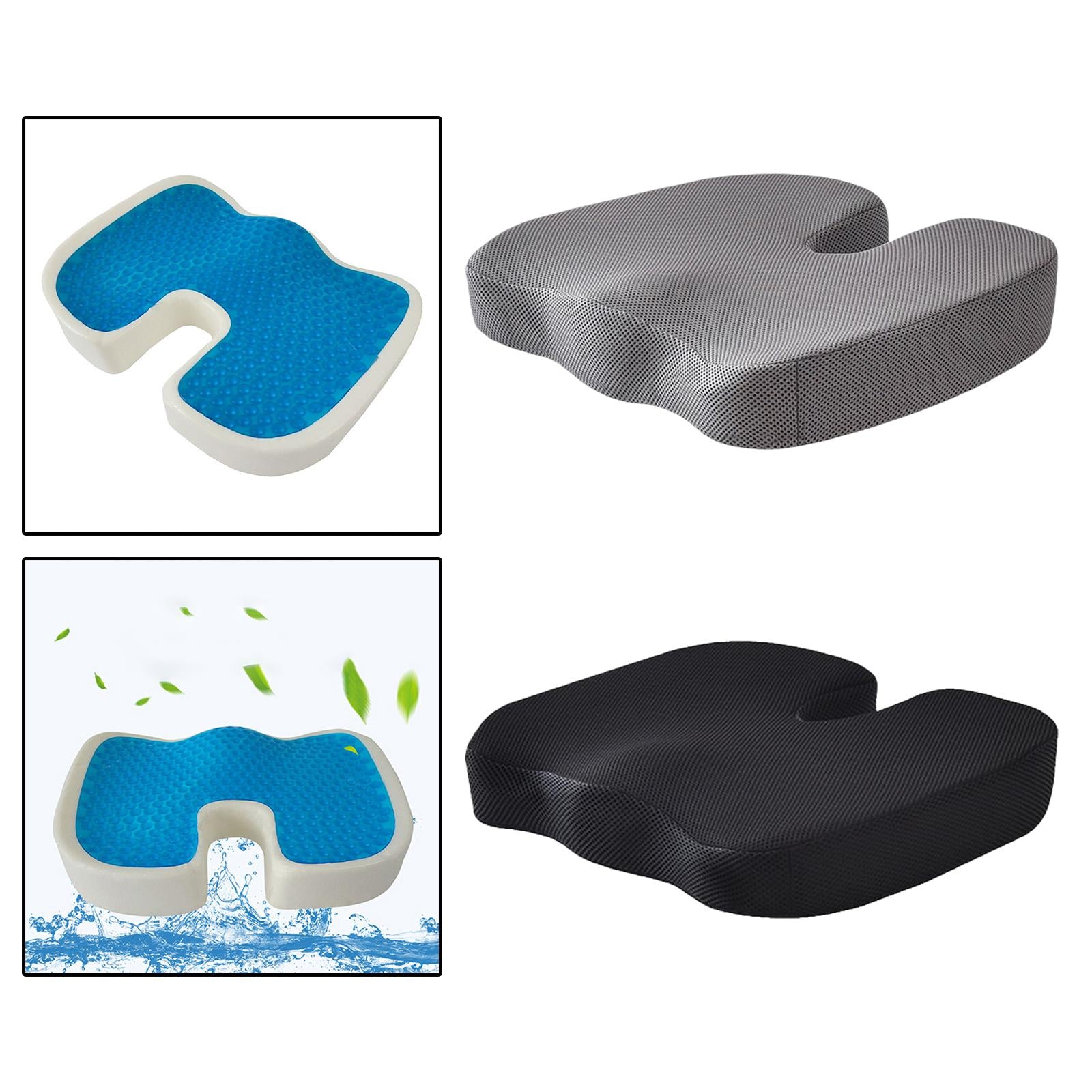 Summer Gel Seat Cushion Memory Foam Washable for Office Chair Pregnant Black