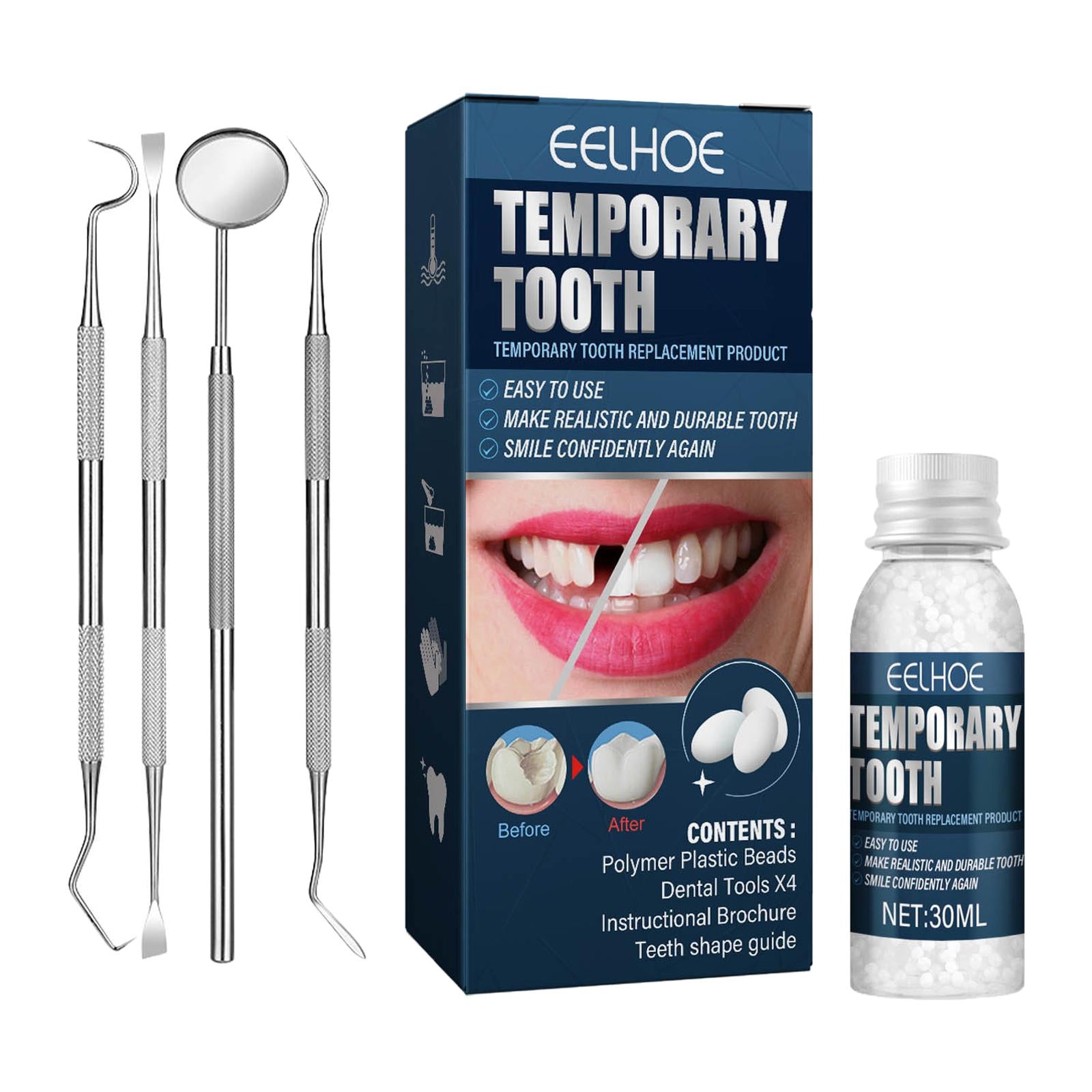 Temporary Tooth Repair Kit with Mouth Mirror for Teeth for Family Home Use