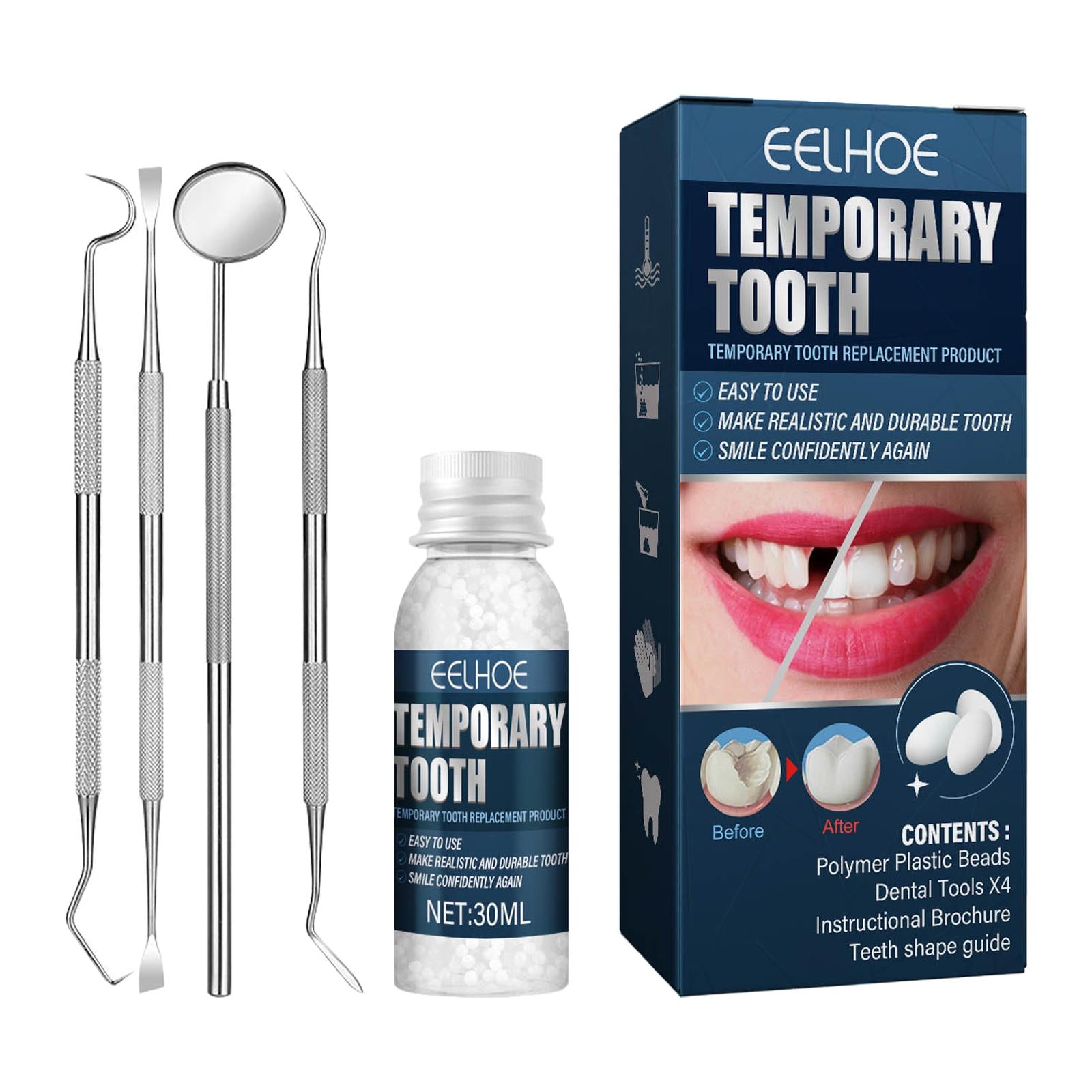 Temporary Tooth Repair Kit with Mouth Mirror for Teeth for Family Home Use