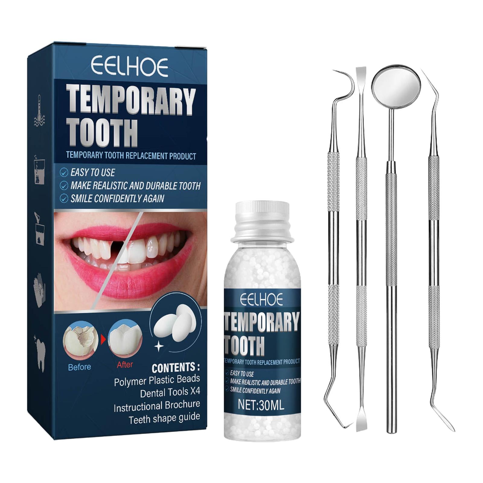Temporary Tooth Repair Kit with Mouth Mirror for Teeth for Family Home Use