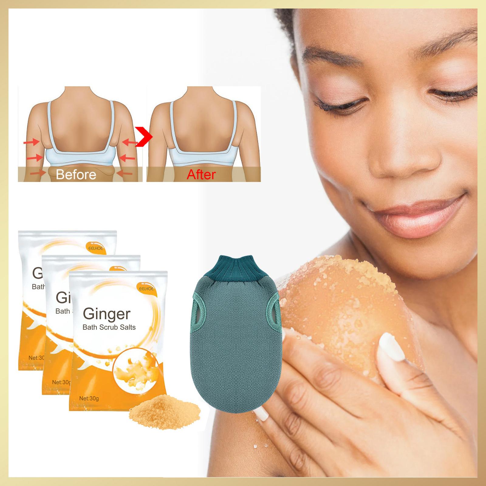 Ginger Bath Scrub Salts 30G Exfoliates, Moisturizes, and Nourishes Skin 3Pcs +Gloves