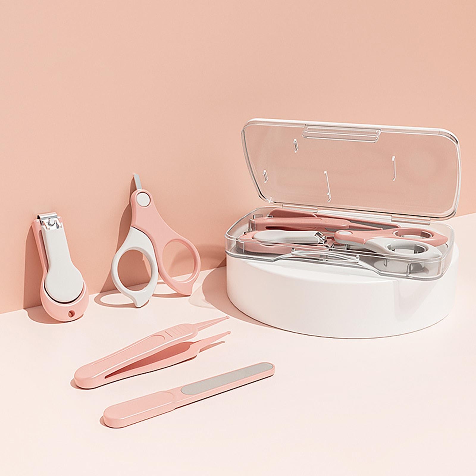 Baby Nail Care Set Nail Clippers Scissors Nail File Tweezers Pink Grey
