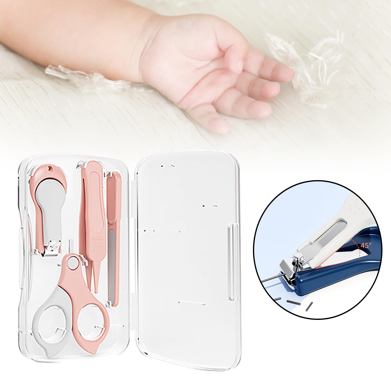 Baby Nail Care Set Nail Clippers Scissors Nail File Tweezers Pink Grey