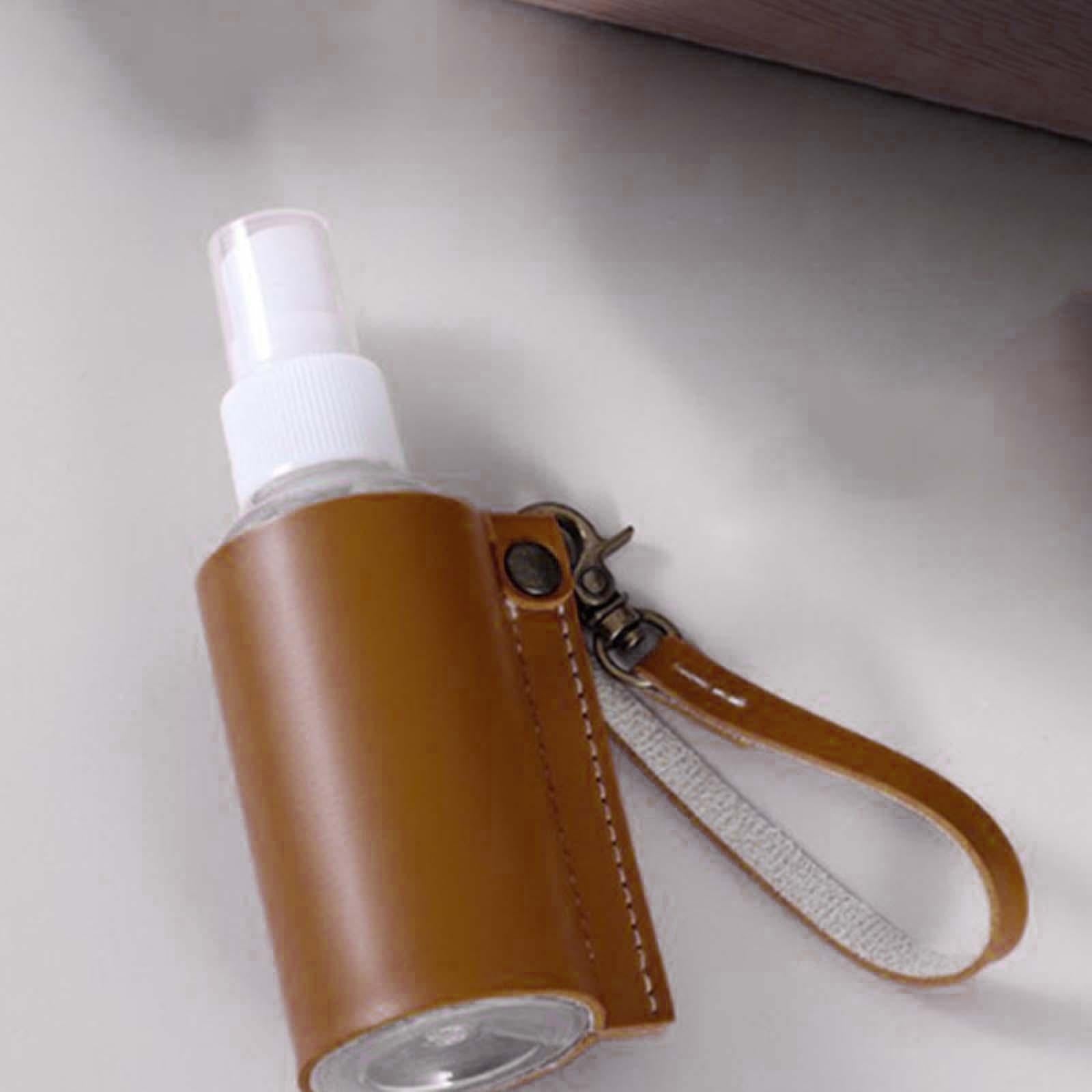 Empty Bottle with PU Leather Sleeve Bottle Holder for Lotion Travel Home Light Brown
