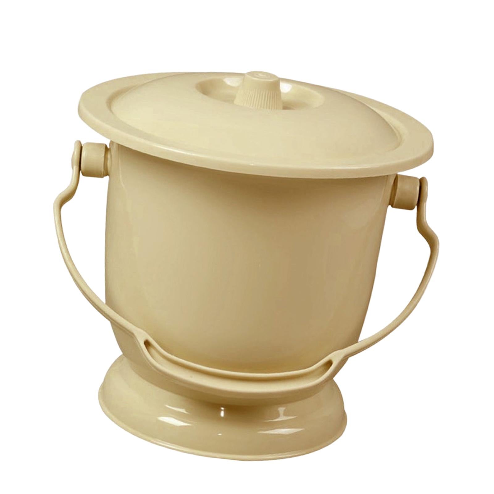 Chamber Pot with Lid Bedpan Spittoon Indoor with Handle Urine Bucket Light Yellow