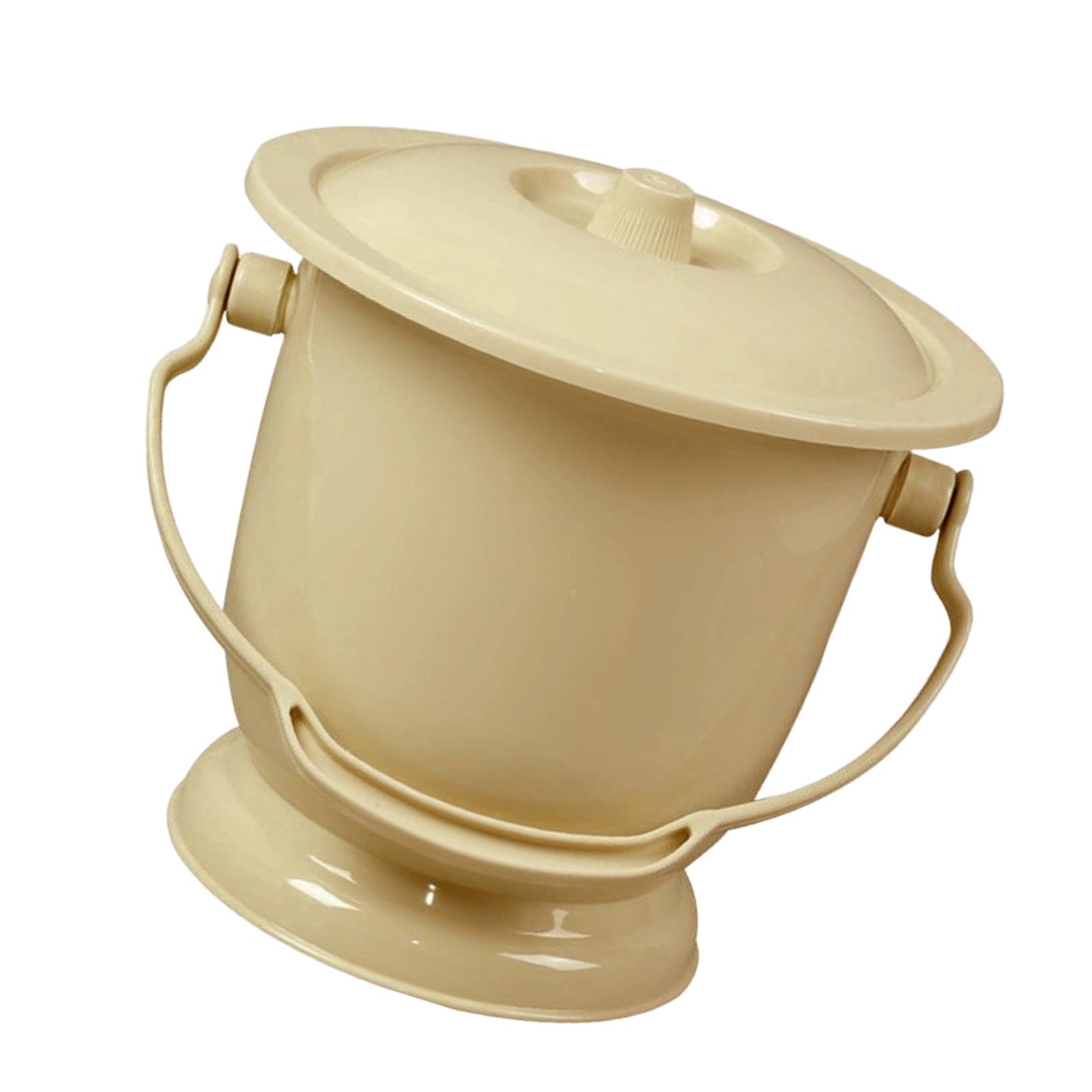 Chamber Pot with Lid Bedpan Spittoon Indoor with Handle Urine Bucket Light Yellow