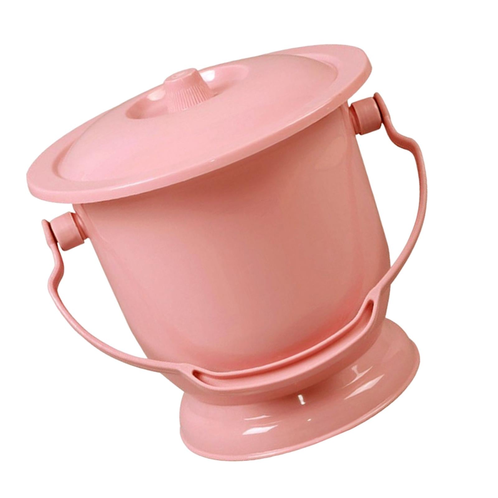 Chamber Pot with Lid Bedpan Spittoon Indoor with Handle Urine Bucket Pink