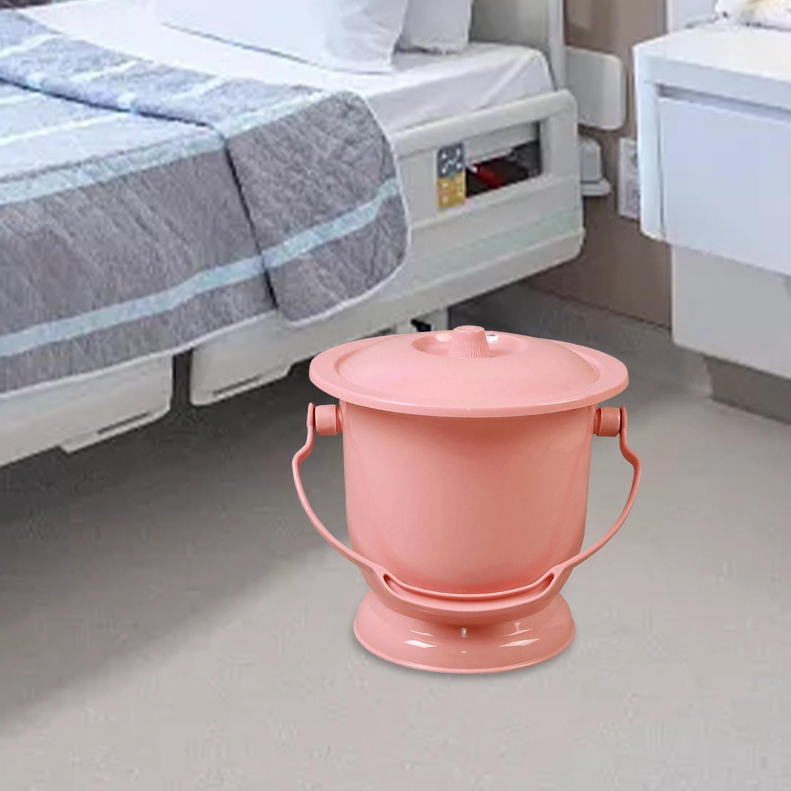 Chamber Pot with Lid Bedpan Spittoon Indoor with Handle Urine Bucket Pink