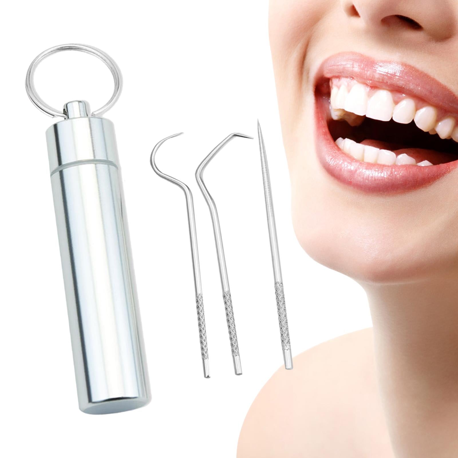 3Pcs Portable Stainless Steel Toothpicks Kit for Traveling Outdoor Camping S