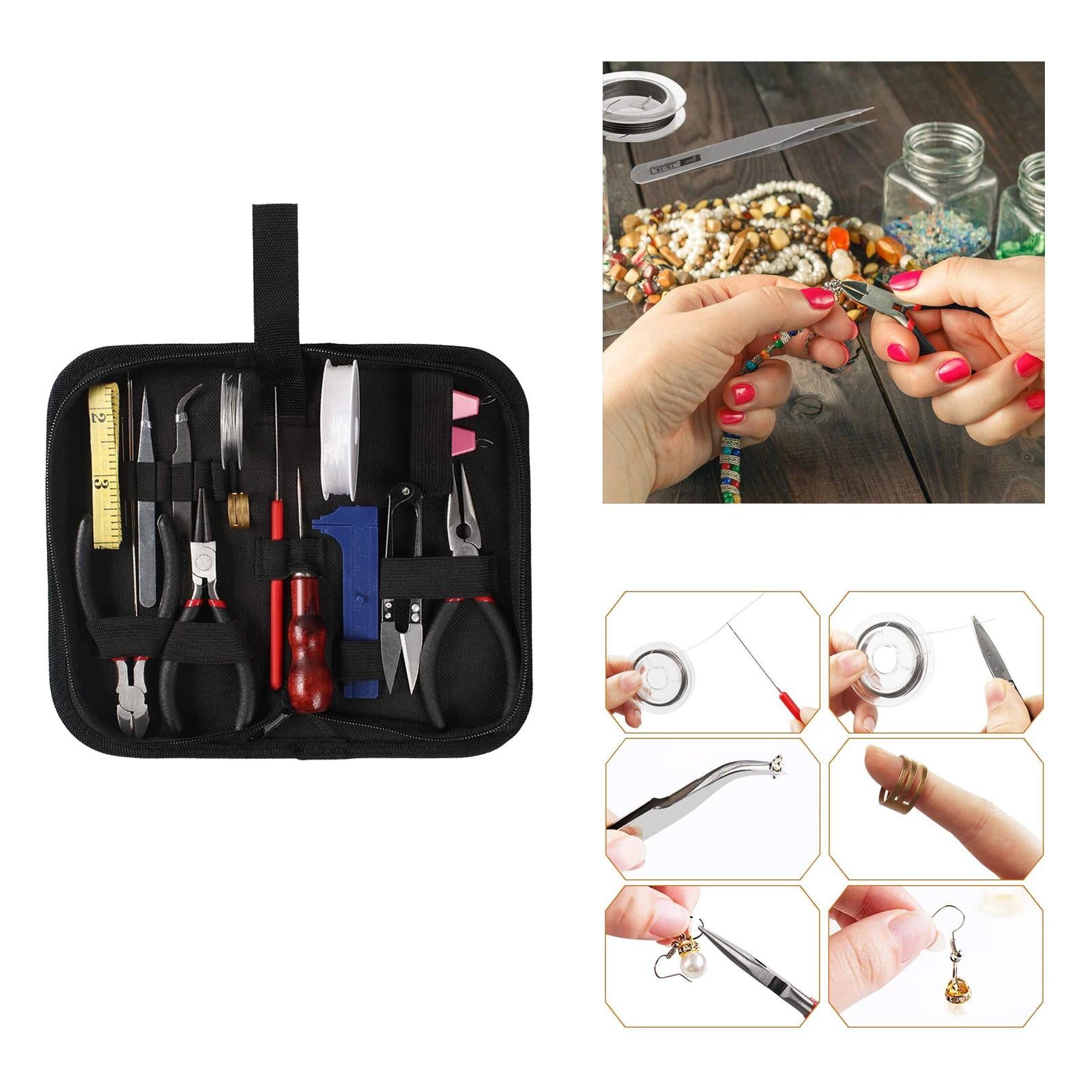 22Pcs Jewelry Making Tools DIY Beading Jewelry Findings with Storage Bag