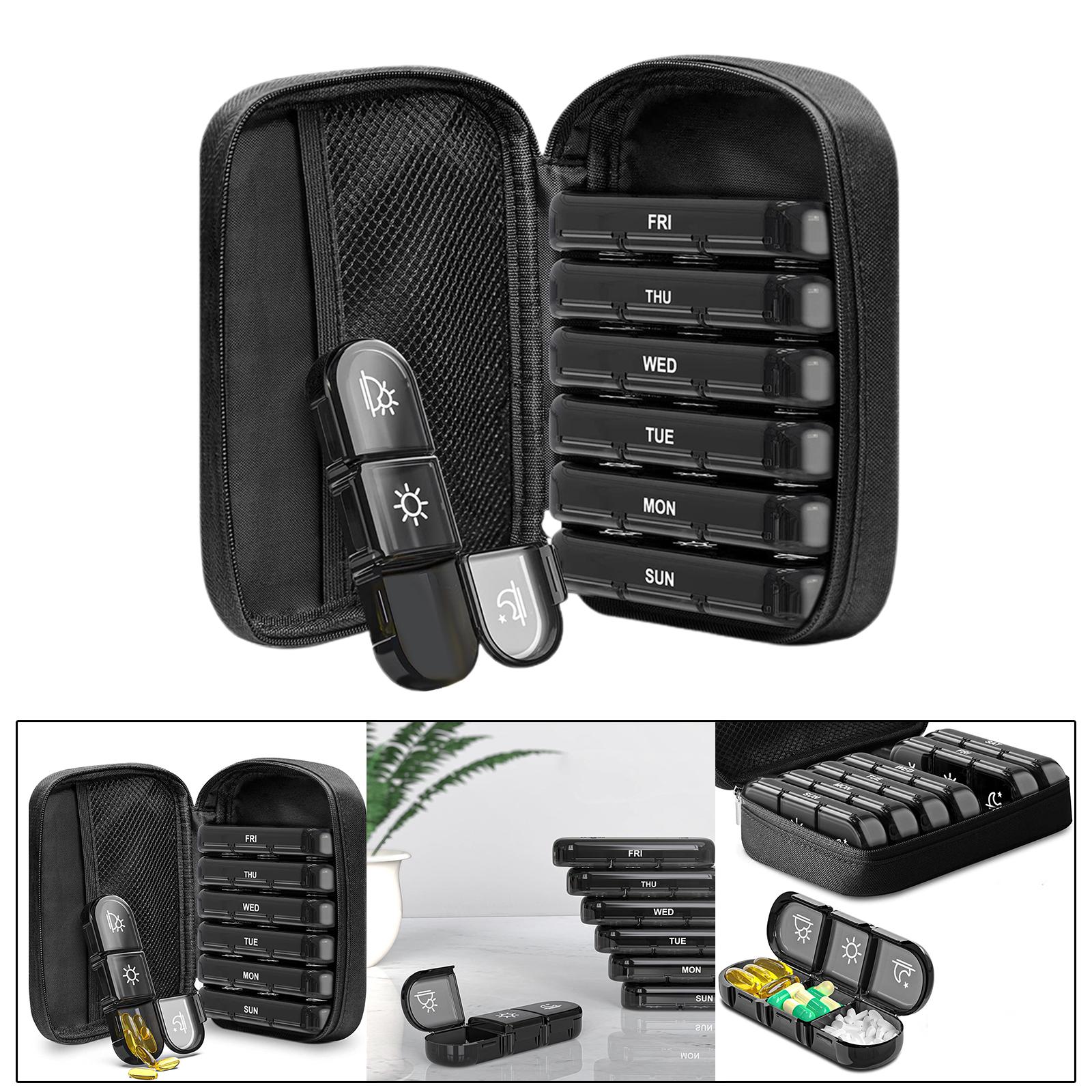 Portable Pill Cases with 7 Individual Pill Boxes 21 Grid Sealing Design