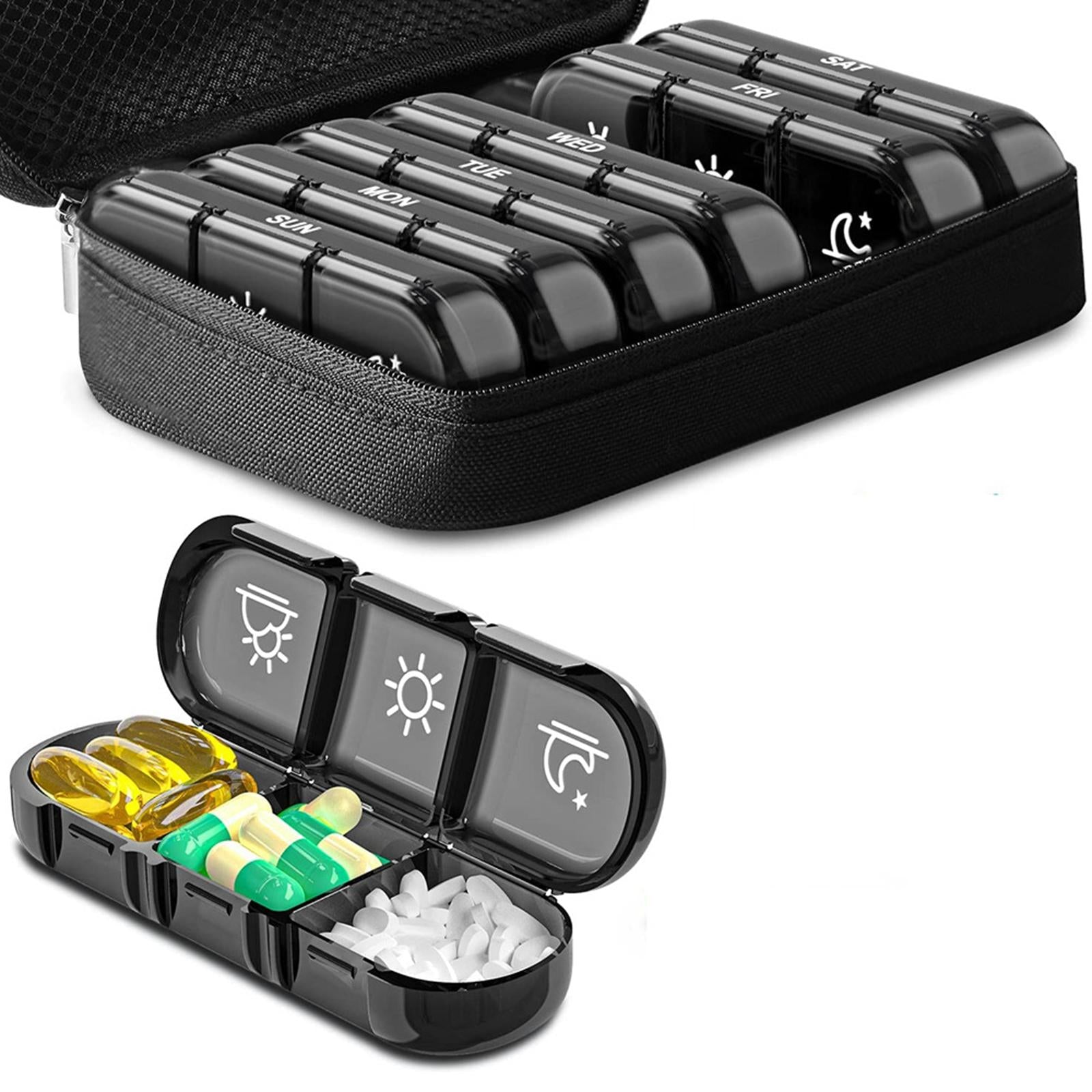 Portable Pill Cases with 7 Individual Pill Boxes 21 Grid Sealing Design