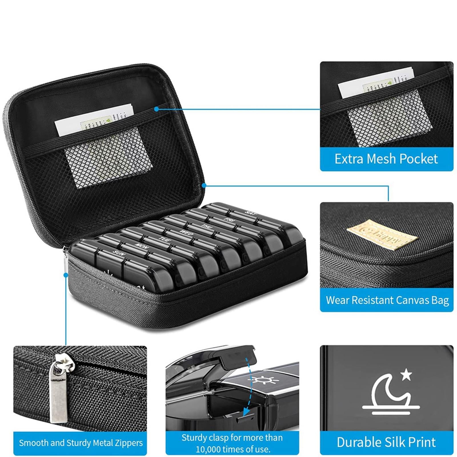 Portable Pill Cases with 7 Individual Pill Boxes 21 Grid Sealing Design