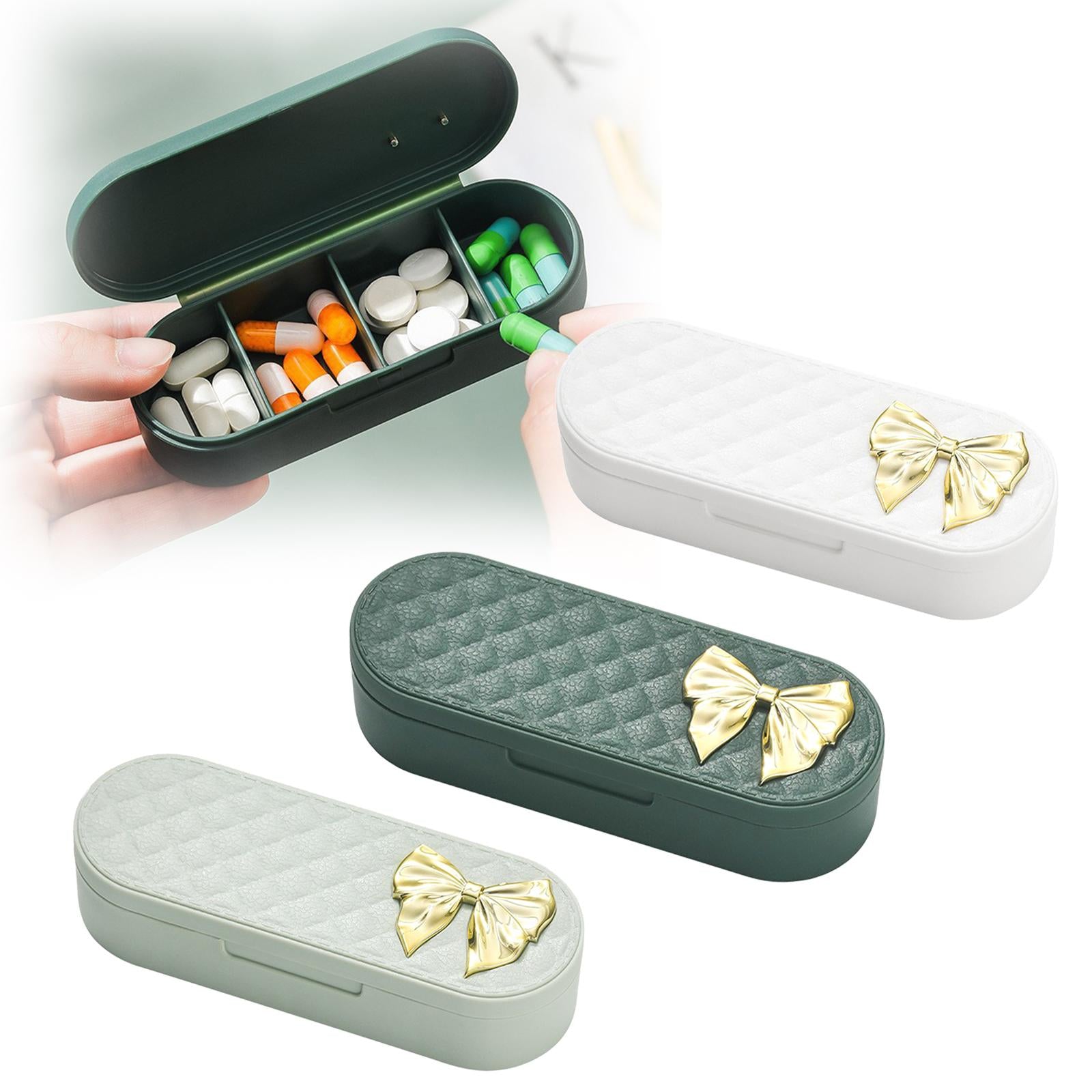 4 Grids Portable Pill Organizers Daily Work Traveling Pill Cases Holder Heavy green
