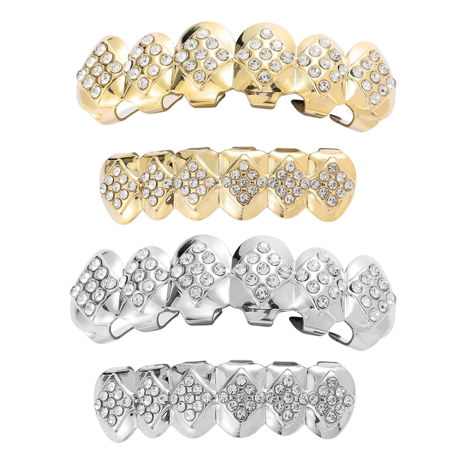Hip Hop Grills Diamante Plated Removable Punk for Halloween Cosplay Gift Golden