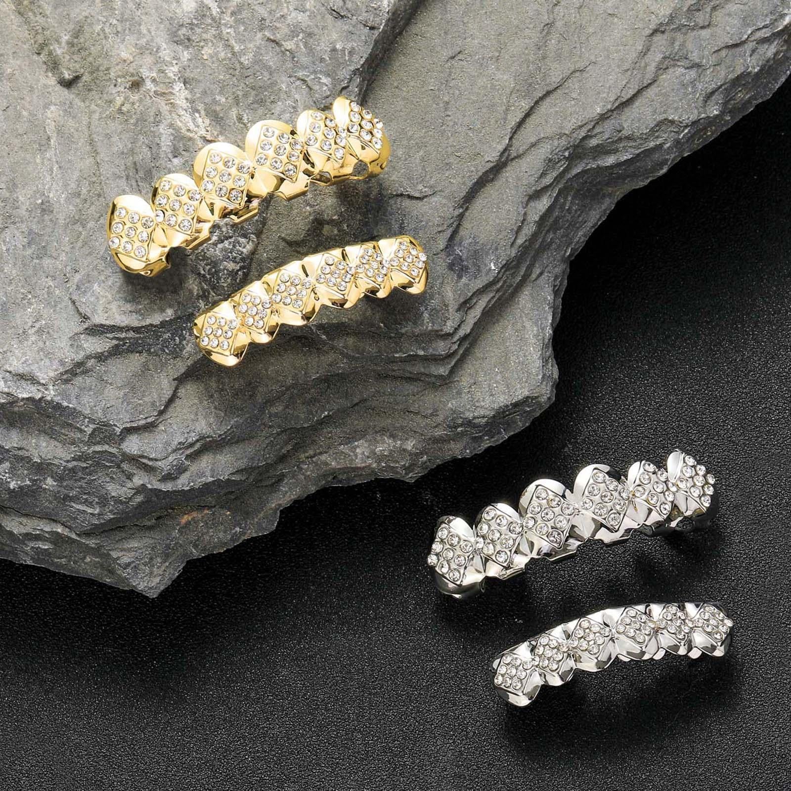 Hip Hop Grills Diamante Plated Removable Punk for Halloween Cosplay Gift Golden