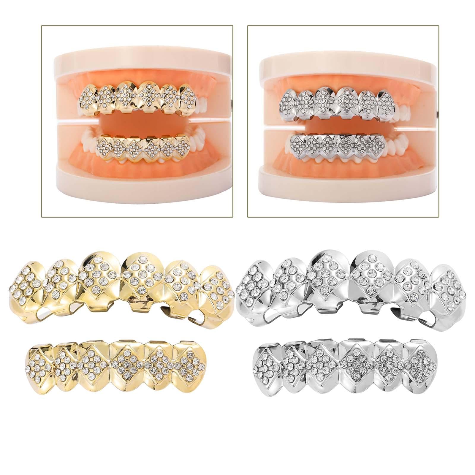 Hip Hop Grills Diamante Plated Removable Punk for Halloween Cosplay Gift Golden