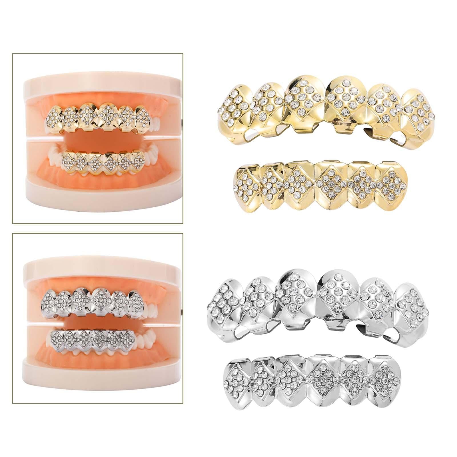 Hip Hop Grills Diamante Plated Removable Punk for Halloween Cosplay Gift Golden