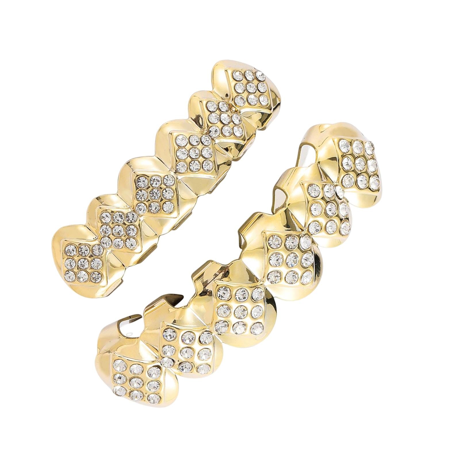 Hip Hop Grills Diamante Plated Removable Punk for Halloween Cosplay Gift Golden