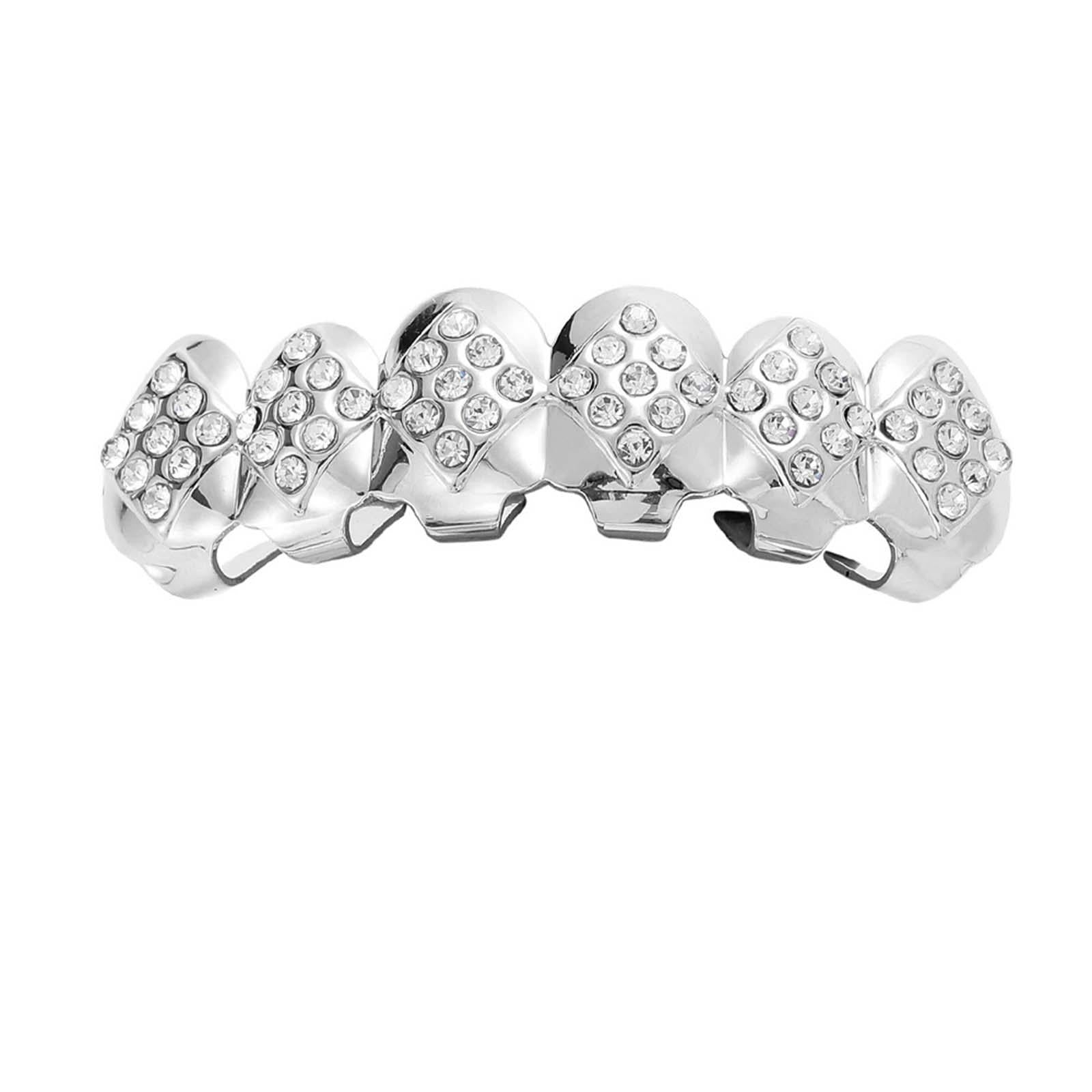 Hip Hop Grills Diamante Plated Removable Punk for Halloween Cosplay Gift Silver