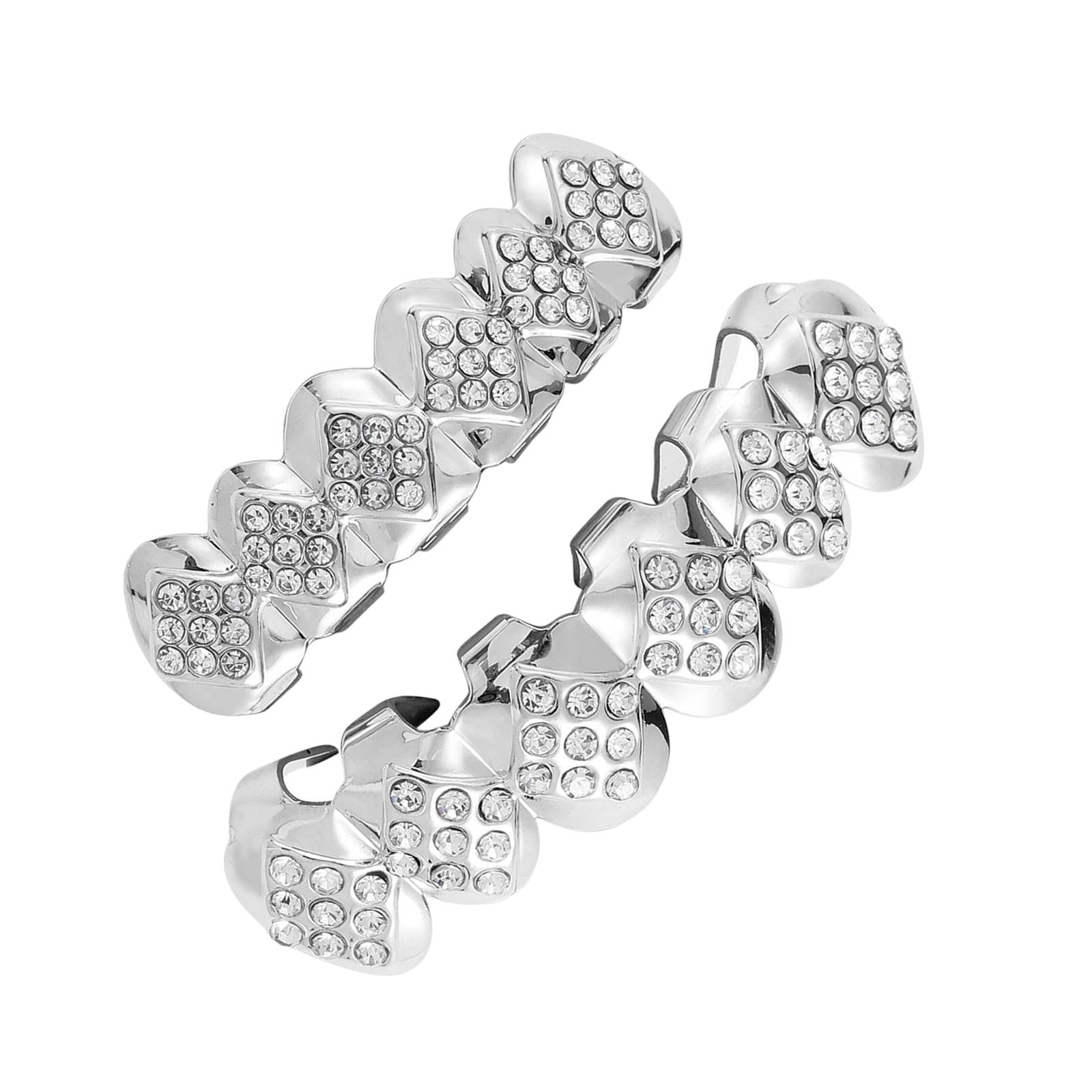 Hip Hop Grills Diamante Plated Removable Punk for Halloween Cosplay Gift Silver