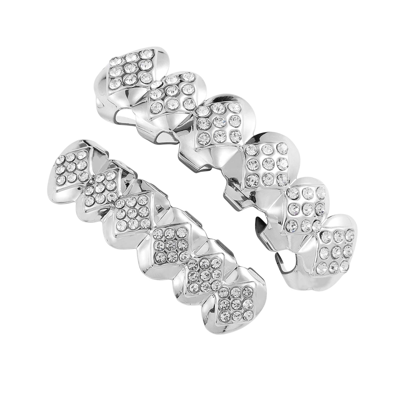 Hip Hop Grills Diamante Plated Removable Punk for Halloween Cosplay Gift Silver