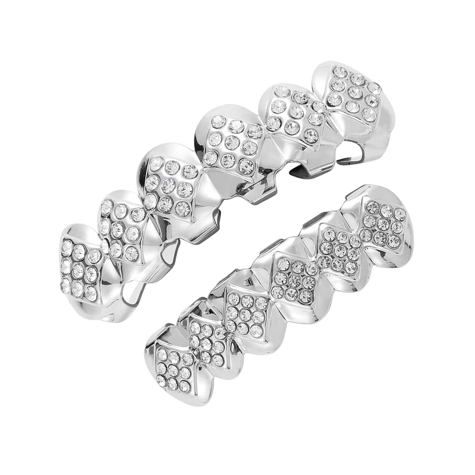 Hip Hop Grills Diamante Plated Removable Punk for Halloween Cosplay Gift Silver