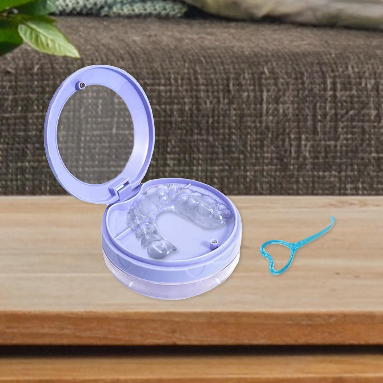Braces Storage Box with Mirror Portable for Retainer Cleaning Women Teenager Blue