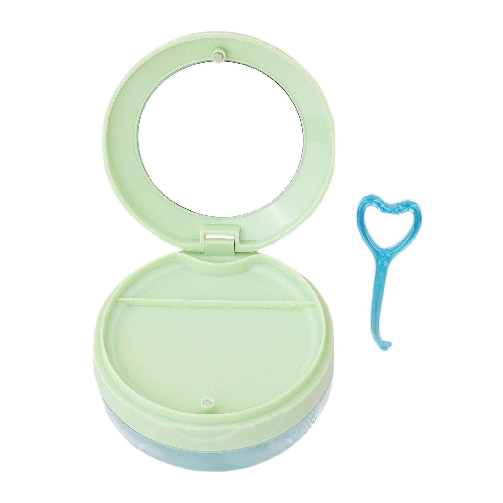 Braces Storage Box with Mirror Portable for Retainer Cleaning Women Teenager Green