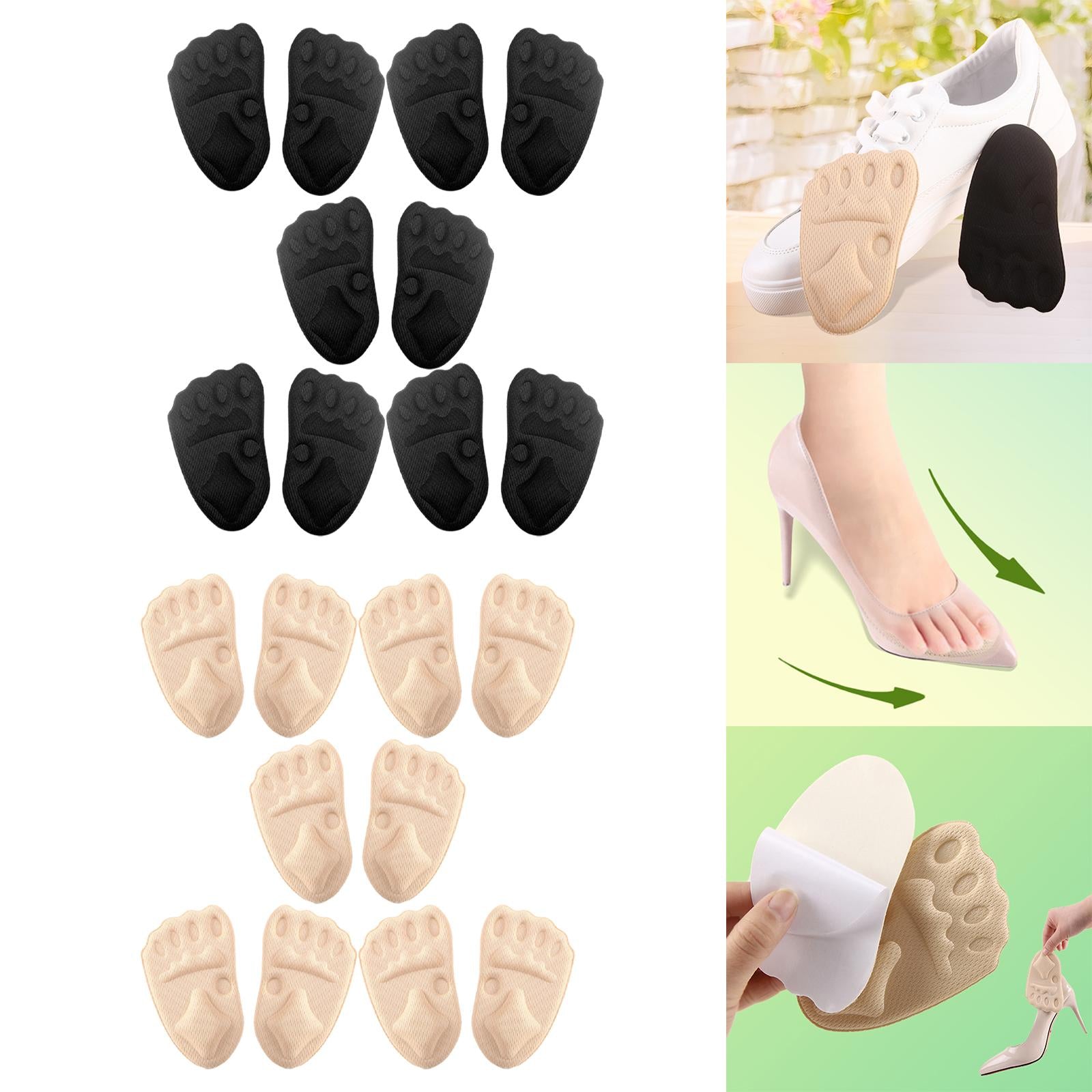 5Pair High Heel Cushion Inserts Metatarsal Pads Soft Forefoot Cushions Black