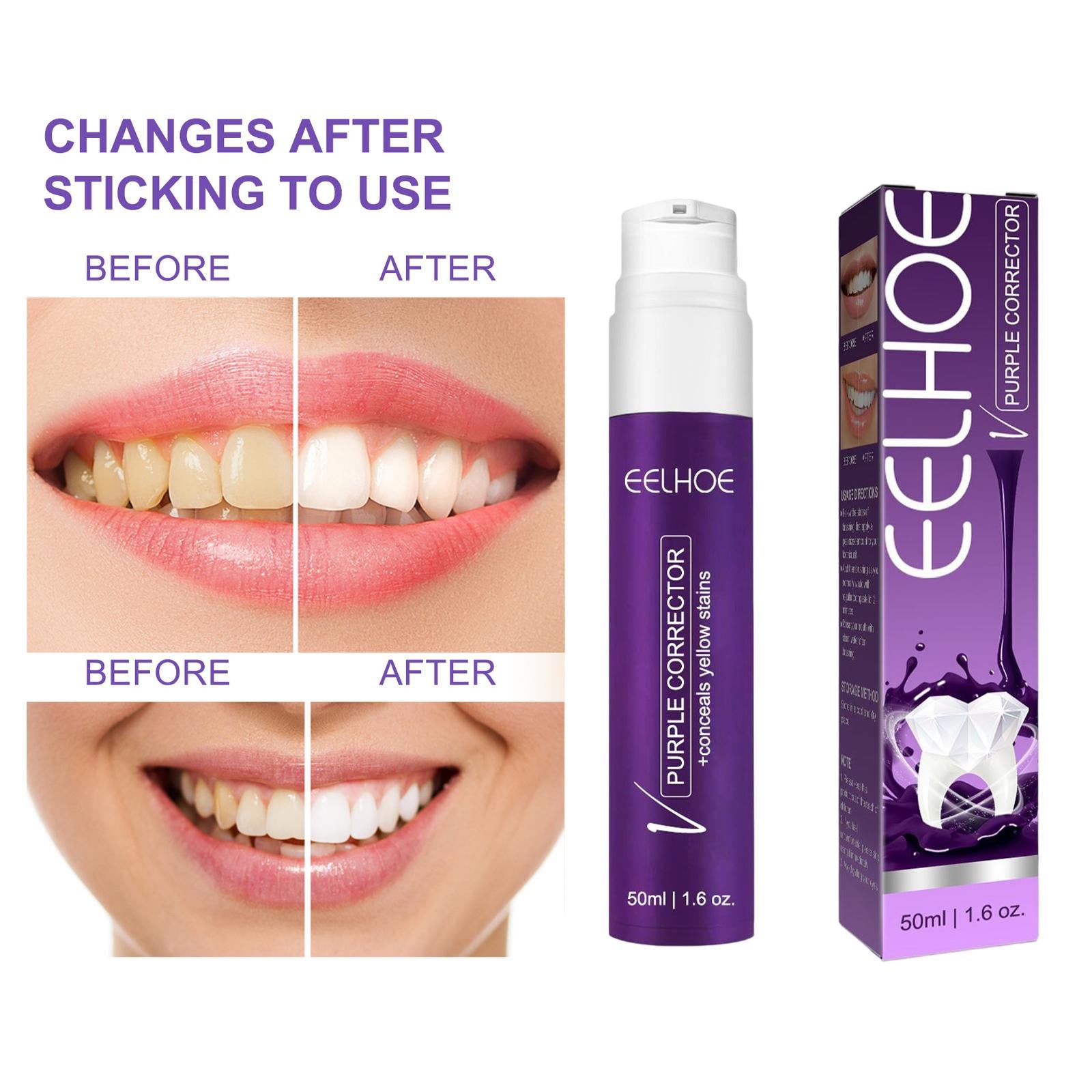 Purple Whitening Toothpaste Deeply Cleaning Gums Correct Yellow 50ml