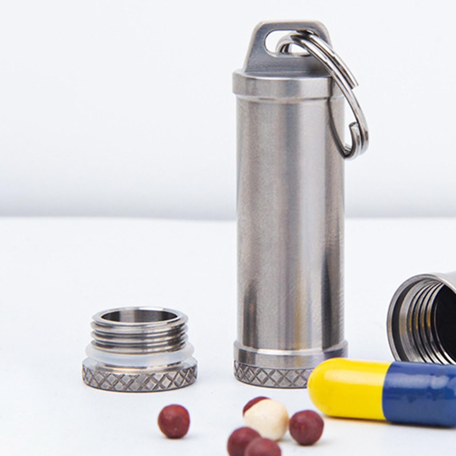 Pill Box Waterproof Metal Pill Case Keychain Carrier for Camping Travelling