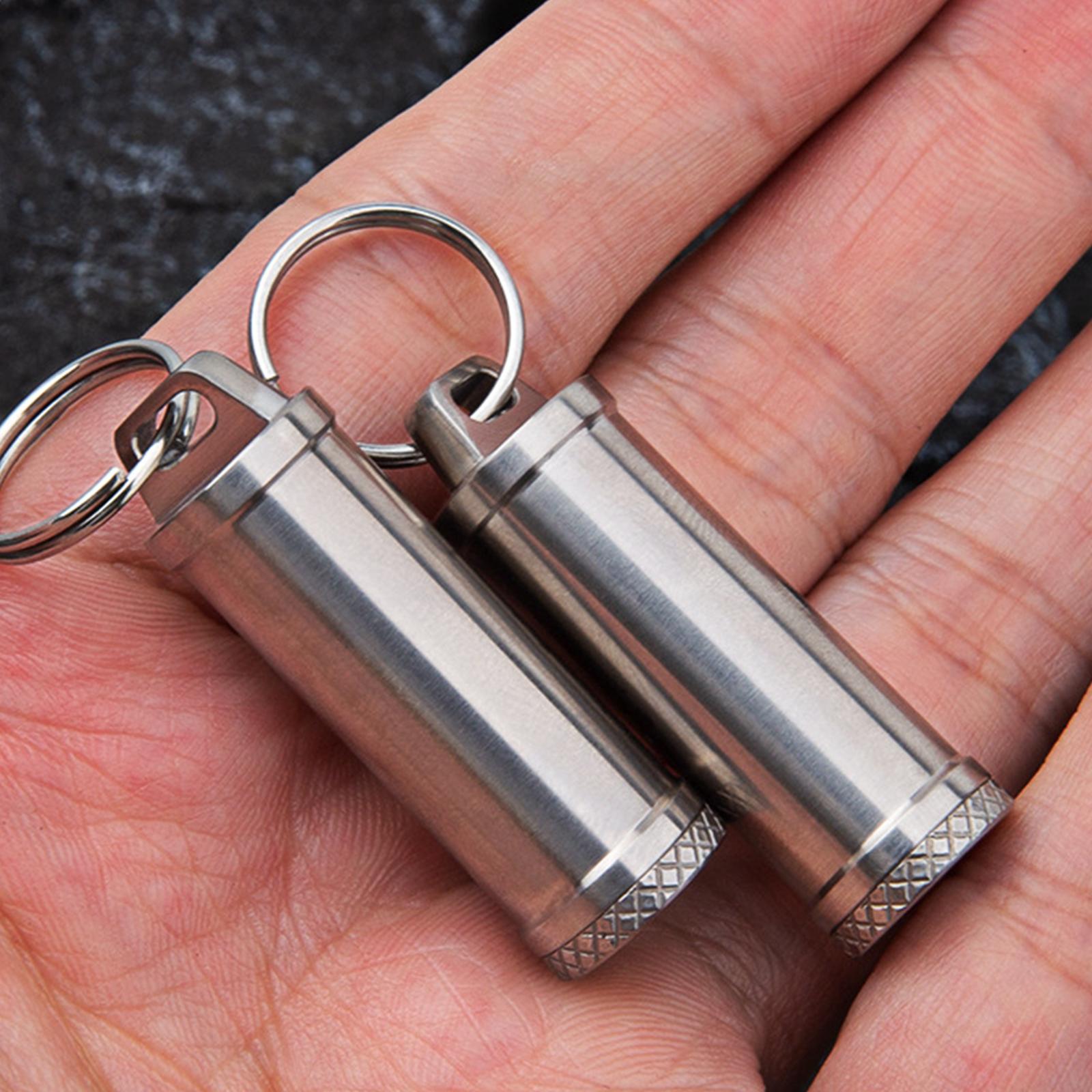 Pill Box Waterproof Metal Pill Case Keychain Carrier for Camping Travelling