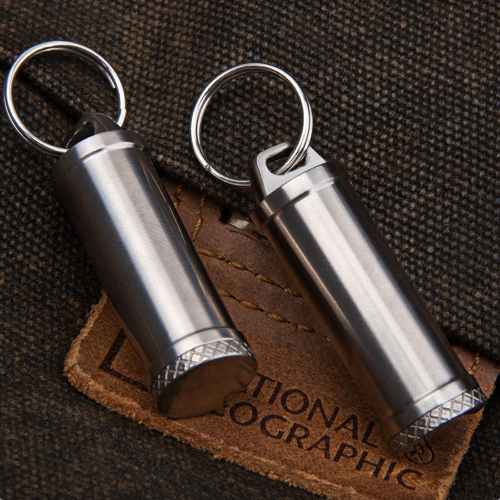 Pill Box Waterproof Metal Pill Case Keychain Carrier for Camping Travelling